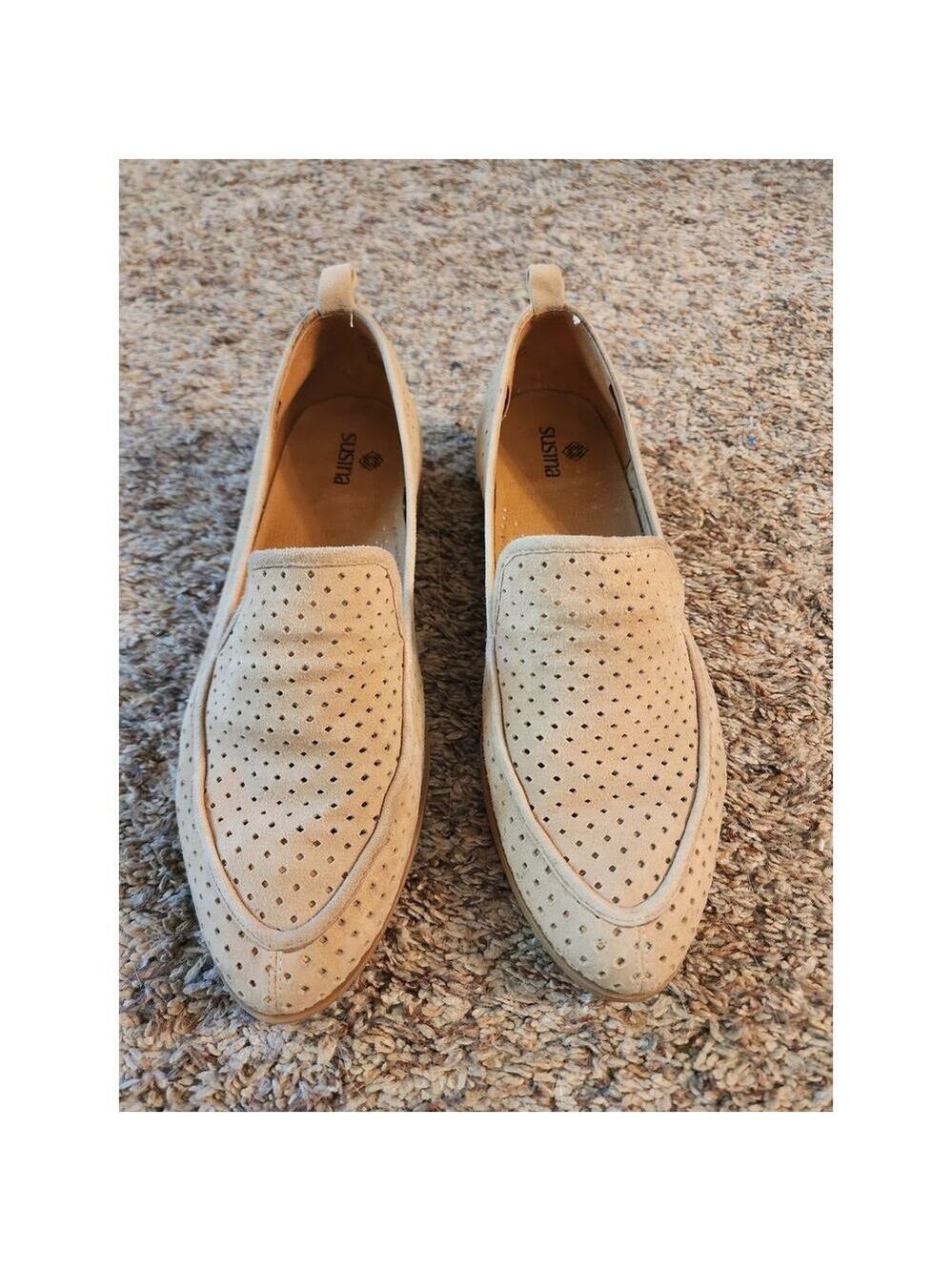 Susina Keegan Perforated Suede Slip On Loafer Flats Tan 6M
